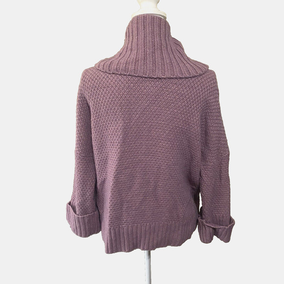 Talbots Wool Alpaca Blend Cowl Neck Sweater Sz XLP Purple Chunky Cable Knit - Picture 3 of 9